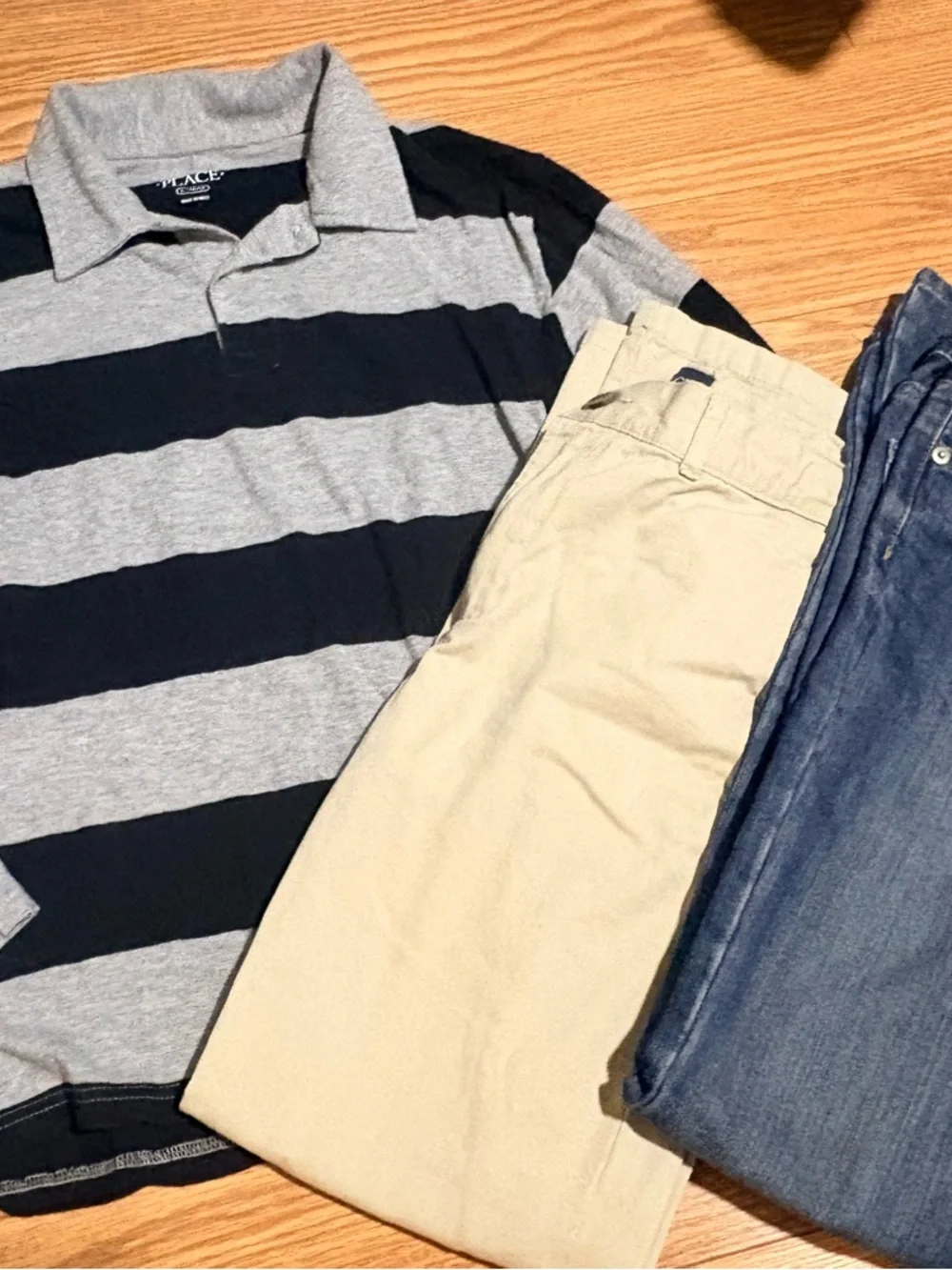 The Children's Place Bundle Grey & Black Striped Polo Shirt, jeans and khaki’s - Picture 1 of 6